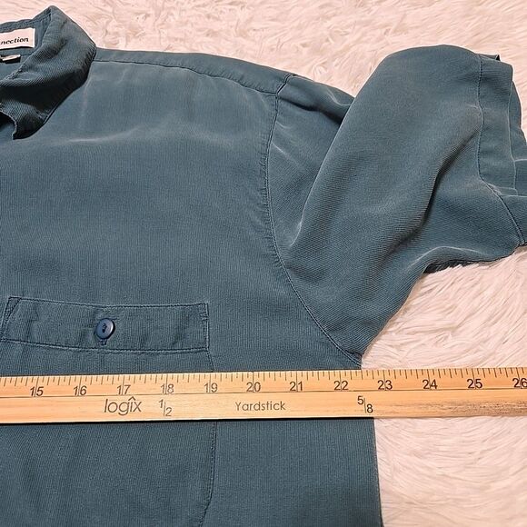 The Silk Connection Button Up Shirt Mens Size Medium Green 100% Silk Short Sleev - Picture 7 of 8